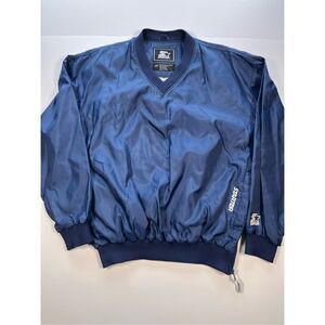 Vintage Starter Men's Nylon V Neck Pullover Windbreaker Jacket Blue Large EUC